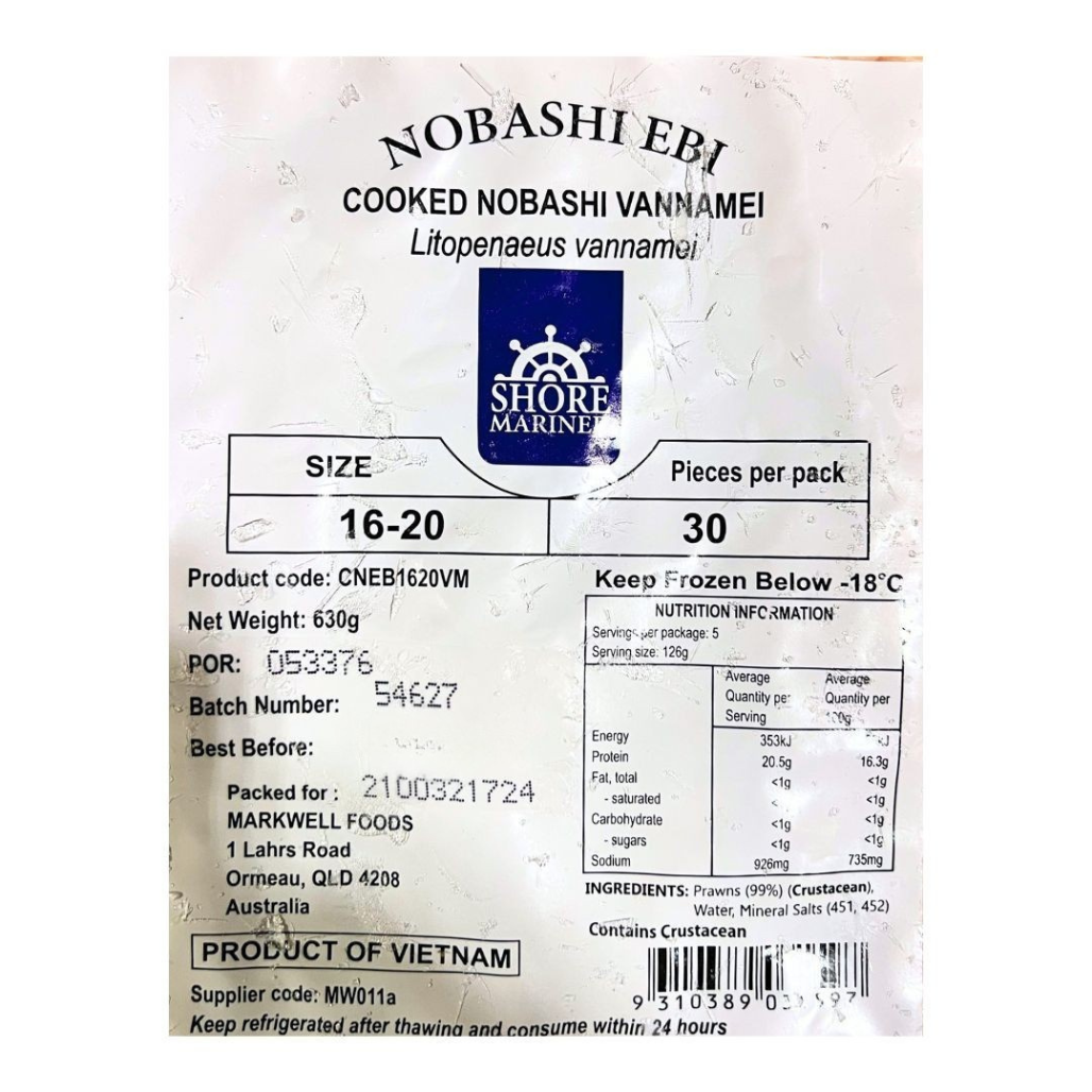 Cooked Nobashi Ebi 30pcs